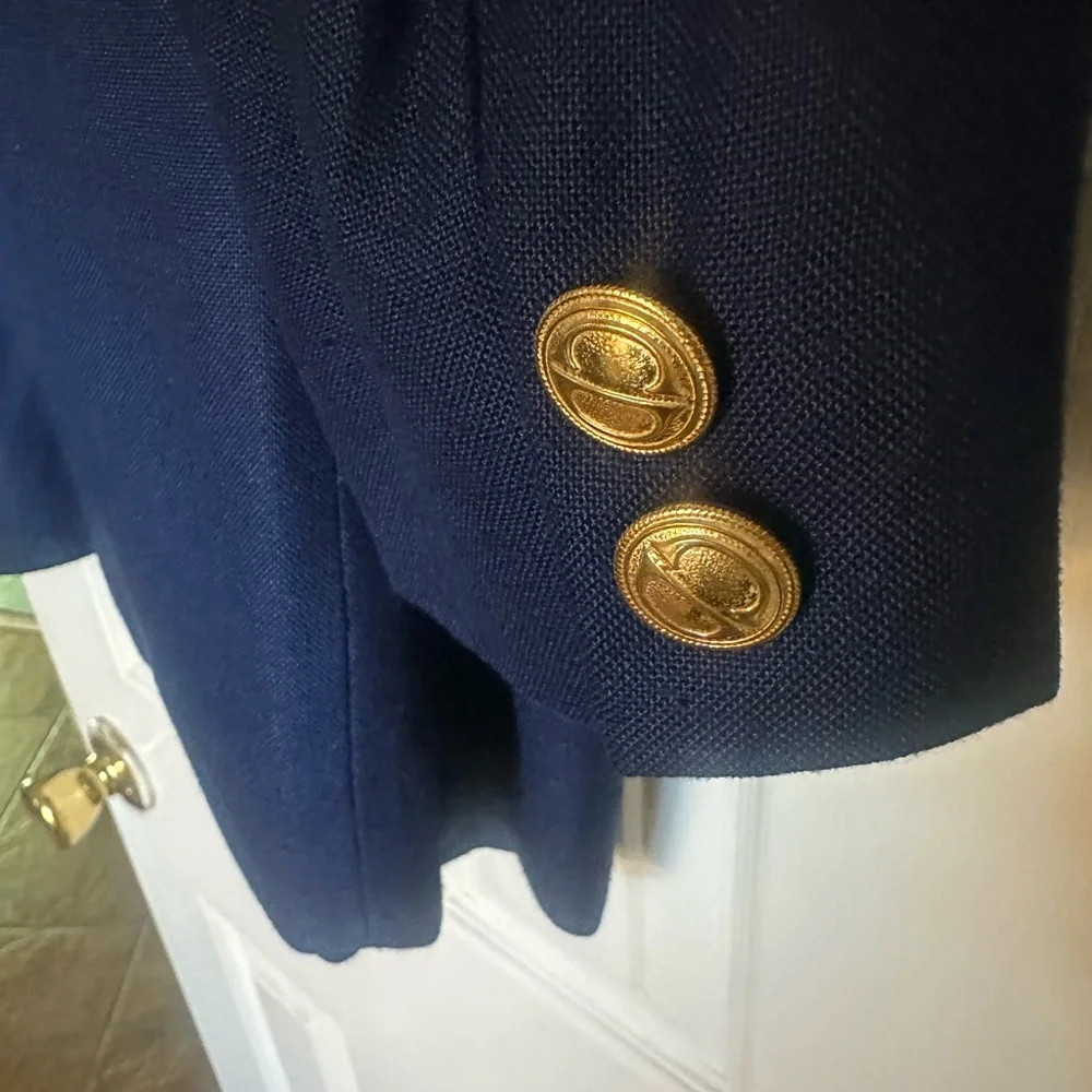 Christian Dior Navy Linen Blazer with Gold Accents